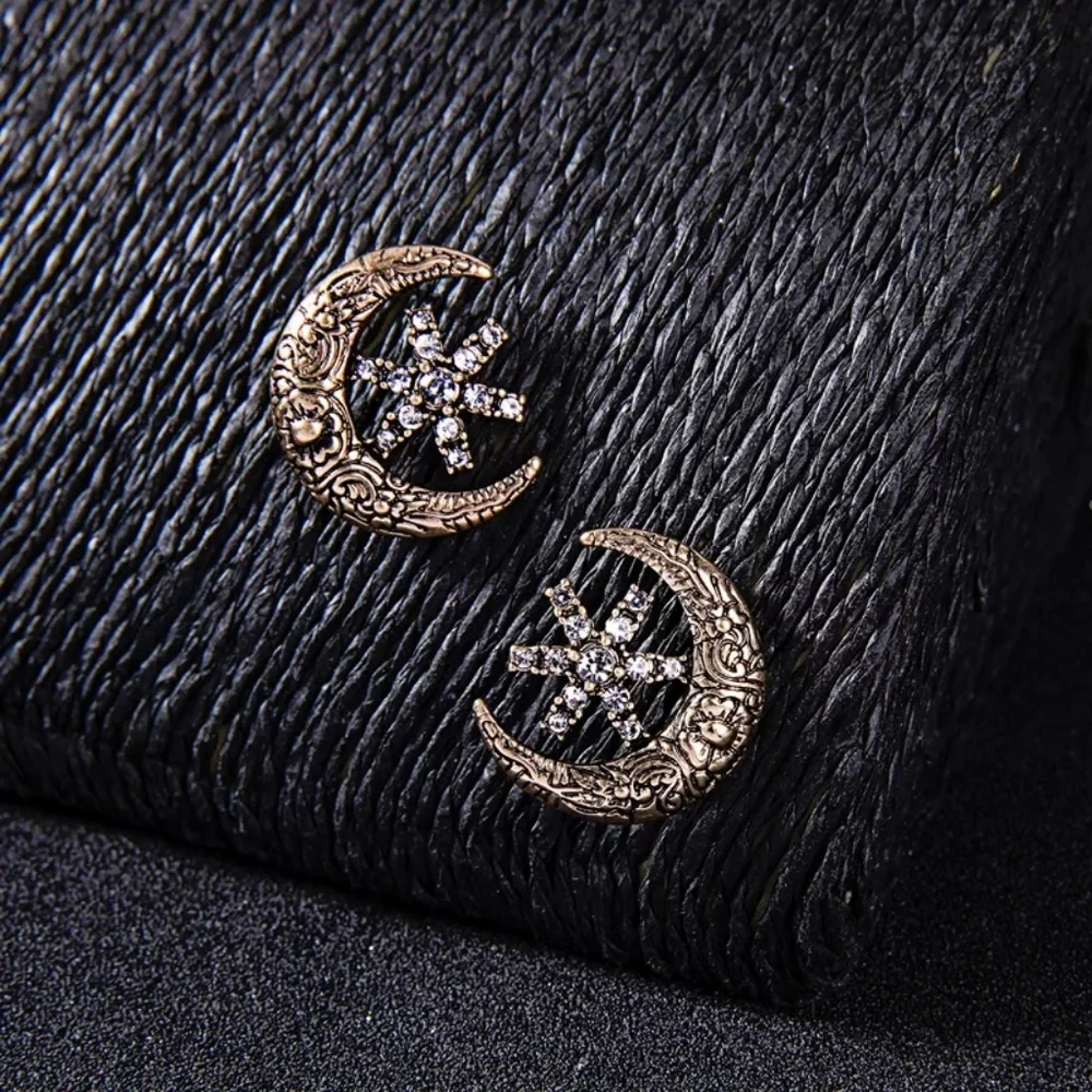 Textured Bronze Crescent Starburst Earrings